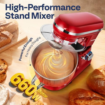 VIVOHOME Stand Mixer, 660W 10 Speed 6 Quart Tilt-Head Kitchen Electric Food Mixer with Beater, Dough Hook, Wire Whip and Egg Separator, Red