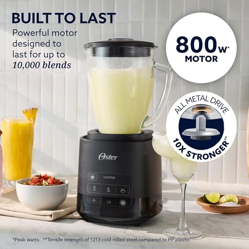 Oster Vortex Glass Blender, Reversible Steel Blades, 800 Watt, Black