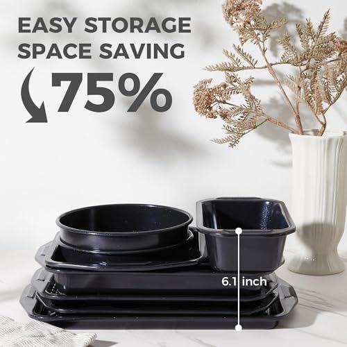 HONGBAKE 9-Piece Non Stick Baking Pans Set with Wave Texture for Reduced Oil, 0.8mm Thick Non Toxic Bakeware Sets, Includes Stackable Cookie Sheets for Oven Cooking, Cake Pan, Muffin Pan, Blue