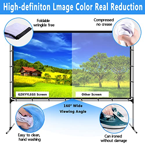 GZKYYLEGS Projector Screen with Stand 120 Inch Foldable Portable Movie Screen 16：9 HD 4K Double Sided Projection Movies Screen with Carry Bag for Indoor Outdoor Home Theater Backyard Cinema Travel