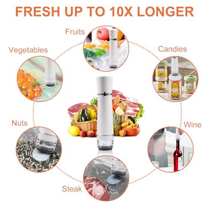Handheld Vacuum Sealer, Detachable & Easy to Clean, Includes 30 Reusable Bags, Portable Food Saver, Extends Freshness 10x, Auto Power Off, for Kitchen, Travel & Outdoor