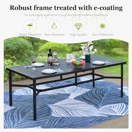 HERA'S HOUSE 9 Pieces Patio Dining Set, 8 x Brown Textilene Patio Chairs and 1 x 83 Large Rectangle Dining Table, Outdoor Furniture Set for Deck Garden Backyard Lawn Poolside