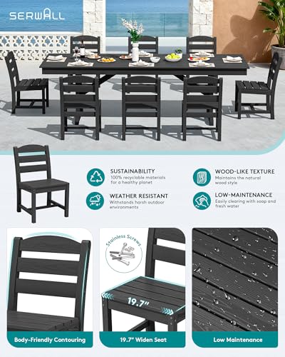SERWALL 9Pcs 84" HDPE Outdoor Dining Set for 8 with Armless Chairs,Black