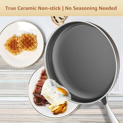 LOLYKITCH 12 Inch Nonstick Frying Pan with Lid, Stainless Steel Hybrid Skillet for Indution, Detachable Handle, Dishwasher and Oven Safe, PFOA Free Pans for Everyday Cooking