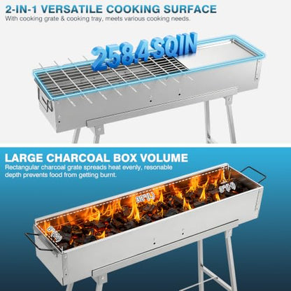 IRONWALLS Portable Charcoal Grill Foldable with Skewer, 32"(L)x8"(W)x32"(H)