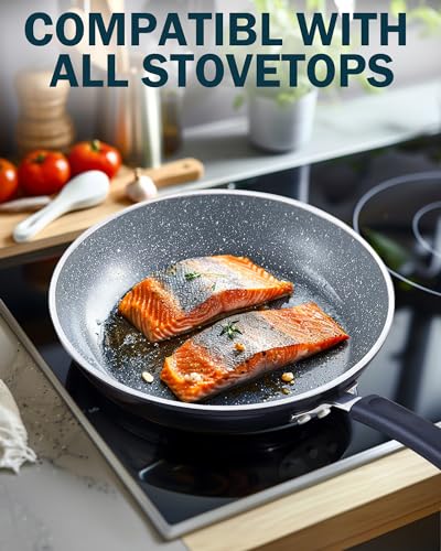 Cook N Home 8"/10"/12" 3 Pieces Frying Saute Pan Set with Non-stick Coating and Induction Compatible bottom, Black