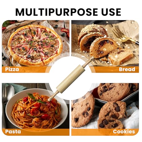 KARRYOUNG Rubber Wood Rolling Pin for Baking, Kitchen Dough Roller With Handles, Rodillo Para Masa, Rolling Pin for Dough, Pizza,Bread, Fondant & Tortilla