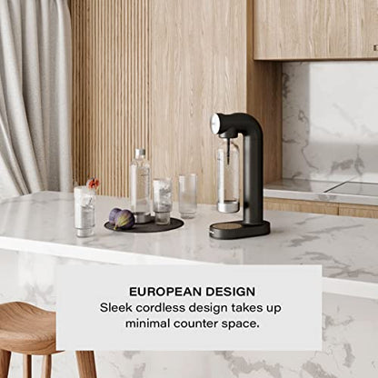 AWA WATER CARBONATOR Machine- Sparkling Water Maker & Soda Maker Machine Metal accents – With BPA Free 1L Bottle,Cordless And Stylish European Design,Compatible With Any Screw-In 60L C02 Cartridges