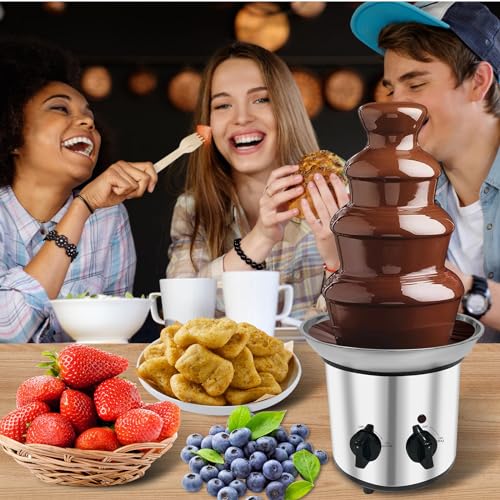 Chocolate Fountain Machine Electric Chocolate Fondue Fountain Machine 4 Tier Stainless Steel 4-Pound Capacity for Chocolate, Butter, Cheese