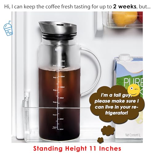 Aquach 51oz Cold Brew Coffee Maker, Borosilicate Glass Pitcher for Iced Tea