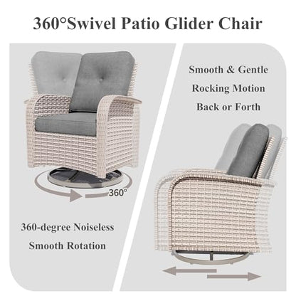 SnugVista Patio Furniture Set, 12-Piece Outdoor Sectional Sofa with Swivel Rocker Chairs & Ottomans, Wicker Patio Conversation Set with Coffee Table, Gray Cushions