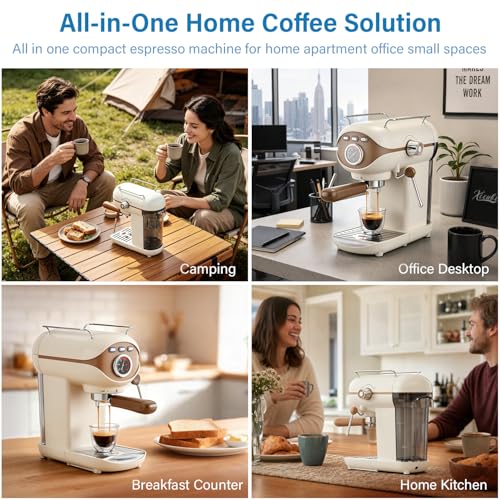 XIXUBX Espresso Machine, 20Bar Compact Espresso Maker with Milk Frother, PID Temperature Control, Low Vibration Coffee Maker for Small Kitchen, Home, Brews Latte, Cappuccino
