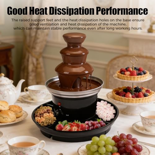 Chocolate Fondue Fountain, 3-Tier 1 lb Capacity Electric Chocolate Fondue Fountain Machine Stainless Steel Cheese Melting Heating Machine with Fruit Plate for Birthday Party Wedding Celebration