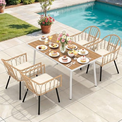 YITAHOME Outdoor Patio Dining Set 5pcs 59" Outdoor Table and Chairs Patio Dining Furniture Sets for 4/6 with Umbrella Hole Outdoor Dining Table Set for Garden Lawn Porch Indoor Brown