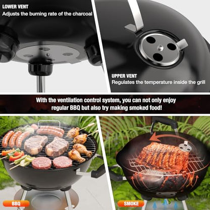 GRILIFE 18 inch Kettle Charcoal BBQ Grill, Perfect Barbecue Gift, Black
