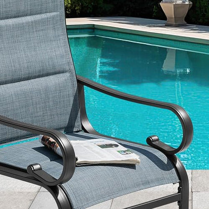 NUU GARDEN Set of 2 Padded Textilene Patio Dining Chairs C Spring Outdoor Chairs with Curved Armrests Powder Coated Metal Frame Patio Furniture for Garden Backyard Poolside Lawn Blue and Black