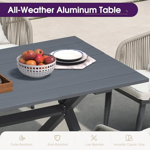 PURPLE LEAF 11 Pieces Patio Dining Set Grey Aluminum Table and Taupe Chairs