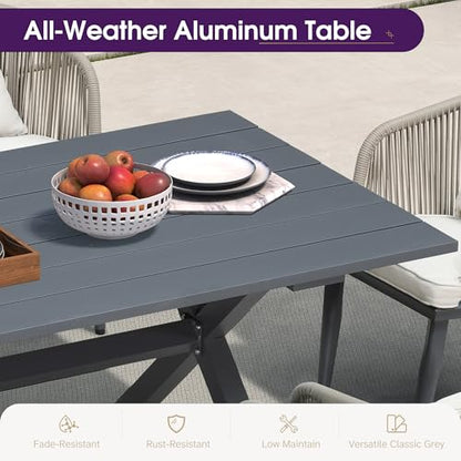 PURPLE LEAF 11 Pieces Patio Dining Set Grey Aluminum Table and Taupe Chairs
