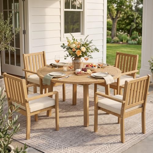 FansaFurn 5 Piece Acacia Outdoor Patio Table and Chairs Set for All-Weather