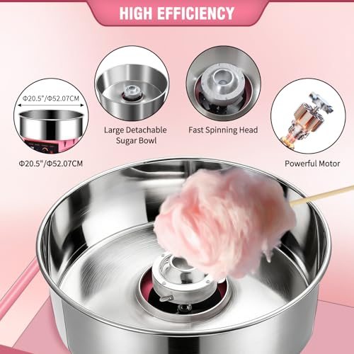 Commercial Cotton Candy Machine, 1000W Electric Floss Maker, Cotton Candy Machine With Stainless Steel Sugar Scoop And Drawer, For Carnival, Kids Birthday, Family Party,Pink W/Cart