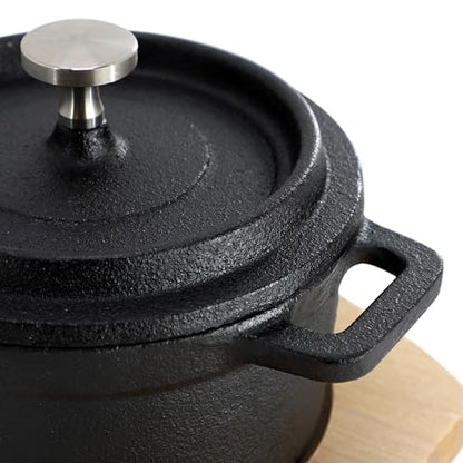 MegaChef Cast Iron 8 Ounce Mini Dutch Oven with Wood Tray, Cookware, Bakeware, Serveware (6 Piece)