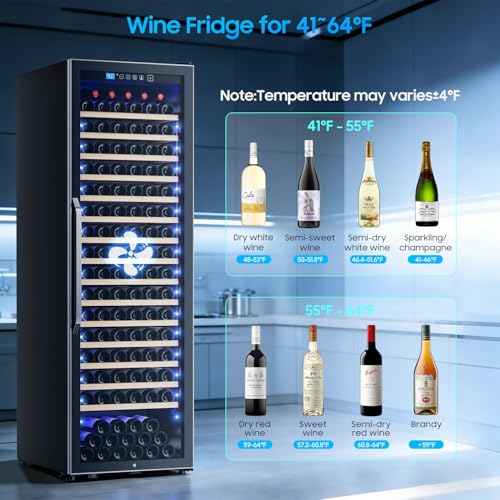 EORICE 24 Inch Wine Fridge Wine Cooler Refrigerator, 187 Bottles Freestanding Wine Cabinet with Sliding Rail Shelves, Glass Door & LED Lights, 41℉-64℉ Quiet Low Noise for Home Office Kitchen