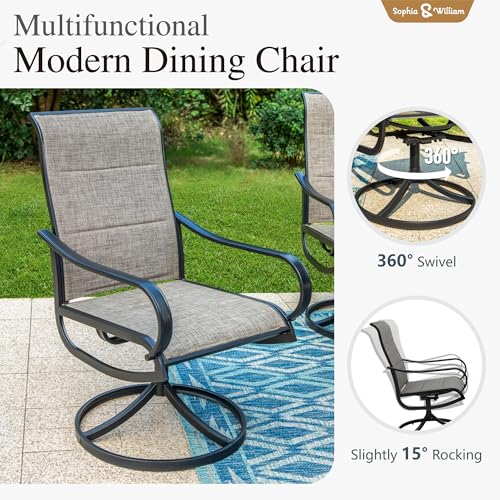 Sophia & William Patio Furniture Set Large Square Dining Table for 8 with Swivel Chairs Padded Textilene 9 Pieces Outdoor & Lawn Garden All Weather, Grayish Brown-padded Textilene, 60''