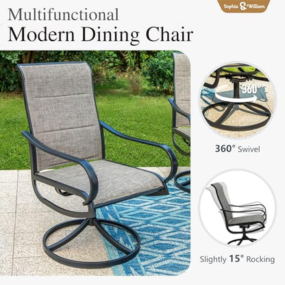 Sophia & William Patio Furniture Set Large Square Dining Table for 8 with Swivel Chairs Padded Textilene 9 Pieces Outdoor & Lawn Garden All Weather, Grayish Brown-padded Textilene, 60''