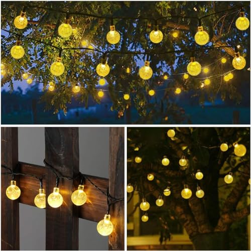 Toodour Solar String Lights Outdoor Waterproof, 56ft 100 LED Globe String Light with 8 Mode, Crystall Ball Lights Solar Patio Lights for Garden, Lawn, Patio, Gazebo, Yard, Outdoor Decor - Warm White
