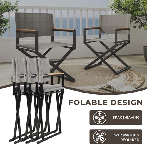 Grand patio 11-Piece Outdoor Dining Set, 10 Extra-Wide Folding Chairs & 1 Rectangle Expandable Table for 6-8 Person, Sling Mesh Patio Chairs with Wood Grain Table for Yard, Poolside, Deck, Gray