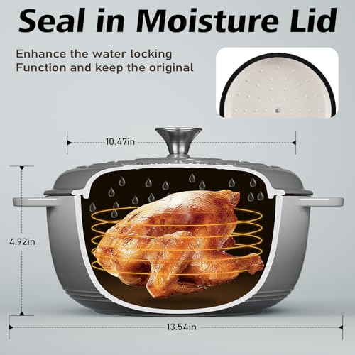 Enameled Cast Iron Dutch Oven - Umite Chef 6QT Pot with Lid & Cotton Potholders - Dual Handles -Versatile Heavy Duty Cookware for Bread Baking，Braising, Stews, Roasting（Grey）