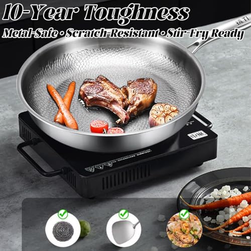 ASHPWD Titanium Frying Pan for Cooking, Hammered Non-Stick Titanium Pan with Lid, Scratch-Resistant & Durable Titanium Skillet for Healthy Cooking (9inch)
