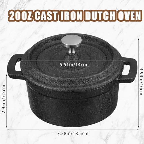 Suttmin 4 Pcs Mini Dutch Oven Small Round Iron Cocotte Black Dutch Oven Pot with Lid and Dual Handles Cast Iron Pot for Stovetop Use Marinate Cook Bake Refrigerate Garlic, Individual Servings(20 oz)