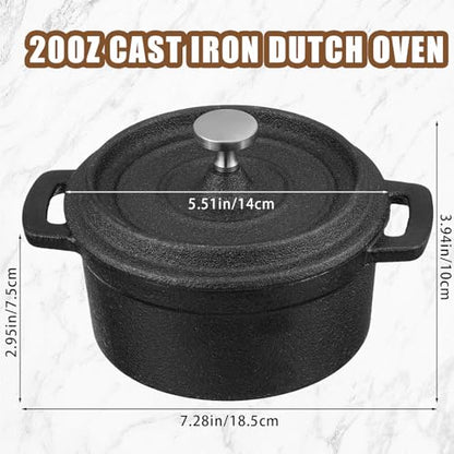Suttmin 4 Pcs Mini Dutch Oven Small Round Iron Cocotte Black Dutch Oven Pot with Lid and Dual Handles Cast Iron Pot for Stovetop Use Marinate Cook Bake Refrigerate Garlic, Individual Servings(20 oz)