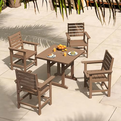 Homenjoy 5 Piece Patio Dining Set, 35" Square HDPS Weather Resistant Outdoor Table & 4 Patio Chairs Set with 1.96" Umbrella Hole, Heavy Duty for Small Space Backyard Balcony, Brown