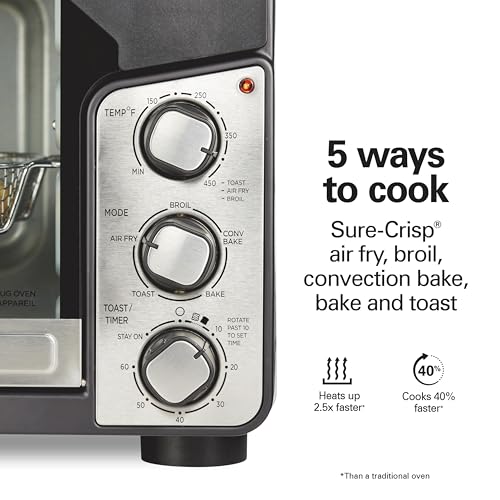 Hamilton Beach Easy View XL Toaster Oven with Sure-Crisp® Air Fry, 6 Slice Capacity, Black with Stainless Steel Accents, R31460 (Renewed)
