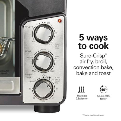 Hamilton Beach Easy View XL Toaster Oven with Sure-Crisp® Air Fry, 6 Slice Capacity, Black with Stainless Steel Accents, R31460 (Renewed)