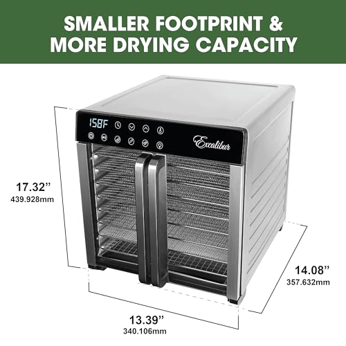 Excalibur Food Dehydrator 8-Tray for Jerky, Fruit, Vegetables, Herbs, Pet Treats, 7.2 Cu Ft Drying Space with Adjustable Temperature Control and 80 hour digital timer, 8-Tray, Stainless Steel