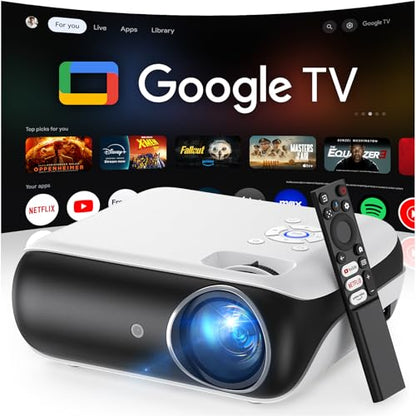 HAPPRUN Native 1080P Projector, Bluetooth Home Theater Movie Projector with Built-in Speaker, Compatible with Smartphone, HDMI, Fire Stick, PS5, Indoor & Outdoor Use -With Google TV System