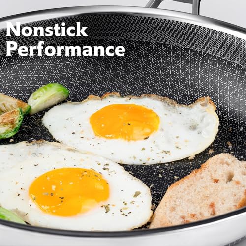 SNOWCLAD 12 Inch Hybrid Nonstick Frying Pan, Stainless Steel Skillet, Dishwasher Safe, Induction & Oven Broiler Safe, PFOA-Free Non-Toxic Cookware