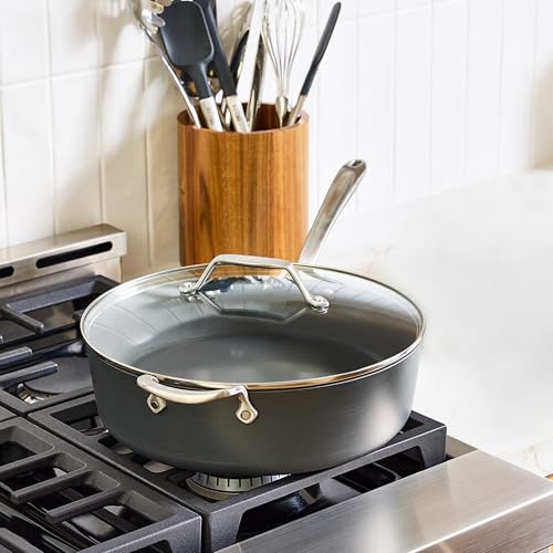 All-Clad HA1® Ceramic Nonstick, Saute Pan with Lid 6 Quart - Oven Safe up to 450° & Compatible with All Stovetops (Gas, Electric & Induction) Light Grey