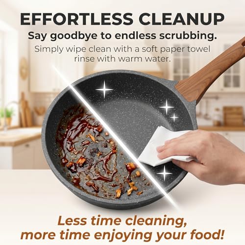 YASHE 10 Inch Nonstick Saute Pan with Glass Lid, 3.5 QT Deep Skillet & Frying Pan, Healthy Granite Stone Cookware for Family, One Pan Replaces Five, Induction Compatible, PFOA Free