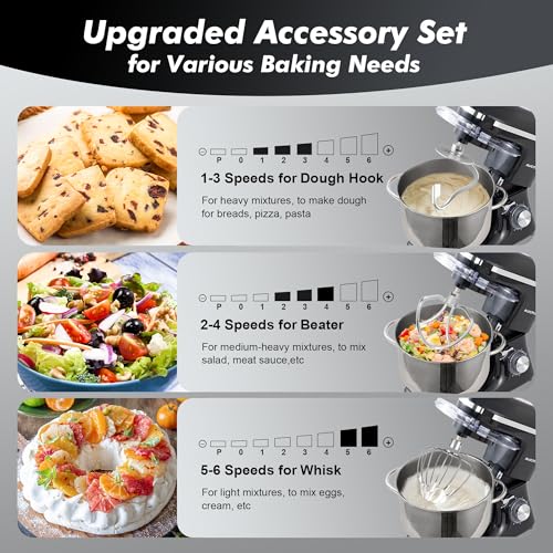 Aucma Stand Mixer,8QT 900W 6-Speed Tilt-Head Food Mixer, Kitchen Electric Mixer with Dough Hook, Wire Whip & Beater (Black, 8QT)