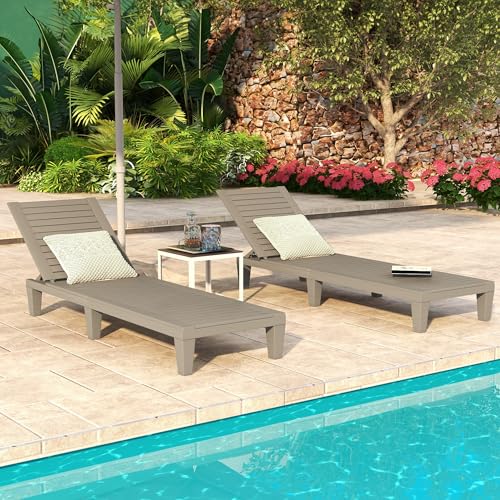DWVO Outdoor Chaise Lounge, Pool Lounge Chair Set of 2 w/ 5-Level Backrest, Waterproof & Easy Assembly Patio Lounge Chair for Garden, Pool, and Beach (Taupe)