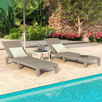 DWVO Outdoor Chaise Lounge, Pool Lounge Chair Set of 2 w/ 5-Level Backrest, Waterproof & Easy Assembly Patio Lounge Chair for Garden, Pool, and Beach (Taupe)