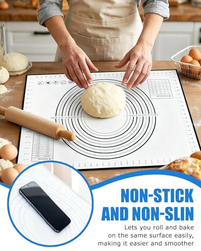 Huglux Silicone Pastry Mat with Measurements, 28" x 20" Extra Large Silicone Baking Mat, Non-slip Pastry Rolling Sourdough Baking Mat, Bread Rolling Dough Mats Sheet for Fondant,Pizza,Pie,Cookies