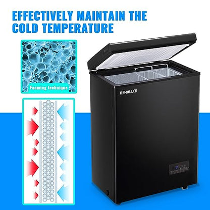 DEMULLER Chest Freezer 4.0 CU. FT Ultra-low Temperature Deep Freezers (Down to -12 ℉) with TWO Removable Baskets Accurate Display of Cabinet Temp Freestanding Black