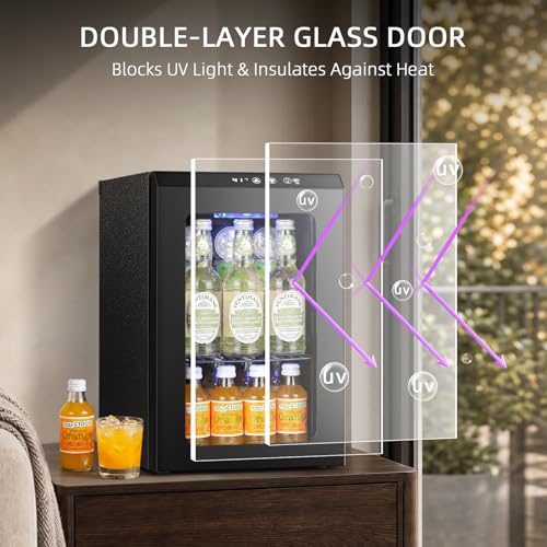 Antarctic Star 18L Mini Fridge Cooler 24Can, Beverage Refrigerator with Quiet Compressor, LED Light,Freestanding Small Fridge with Electronic Temperature Control for Home and Bar(40-61 ℉)