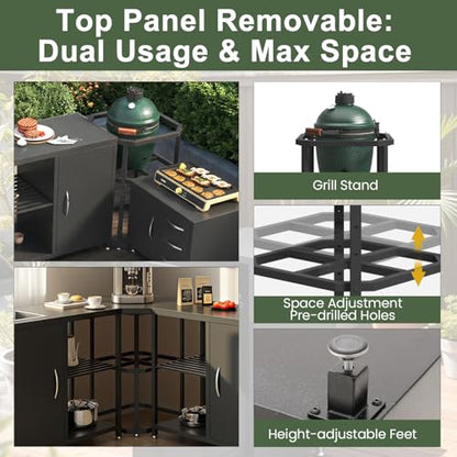 EROMMY 5-Piece Modular Outdoor Kitchen Island with Sink, Large Storage Cabinet & Shelf, Pull-Out Trash Drawer and Grill Stand, Outdoor Storage Kitchen Set for BBQ, Deck, Backyard, Black
