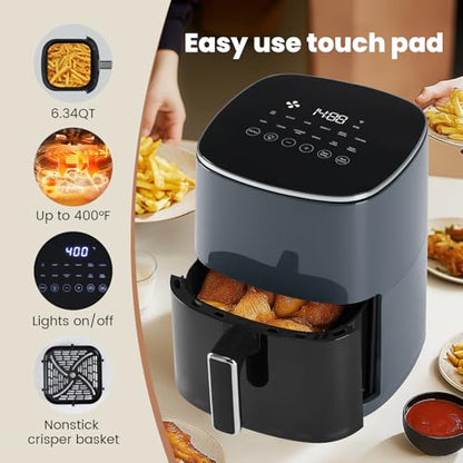 KMFurnila Air Fryer, 6QT Square Airfryer with Visual Window, 400°F Fast Heating Air Fryers Oven with Timer, Auto-Off, Non Toxic & Non Stick, Multiple 12 Modes for Roast, Bake, Dehydrate, Fry, Reheat